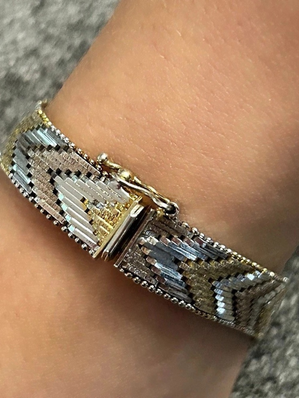 Milor Sterling Silver 925 Italy Tri Color Vermeil Chevron Bracelet - Picture 4 of 10